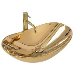 Rea Royal Waschbecken 62x36 cm oval Aufsatzwaschbecken gold REA-U4545