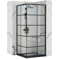 Rea Concept Duschkabine 90x90 cm quadratisch schwarz seidenmatt/durchsichtiges Glas REA-K5478