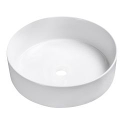 Laveo Desna Waschbecken 36x36 cm rund Aufsatzwaschbecken weiß glanz VUD6236