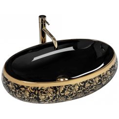 Rea Meryl Waschbecken 60x40.5 cm oval Aufsatzwaschbecken schwarz-gold REA-U8811