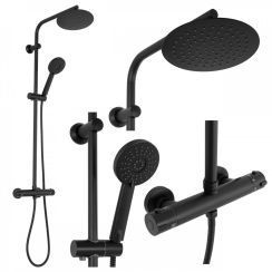 Rea Bliss duschset Wand mit Thermostat mit Regenbrause schwarz REA-P8804