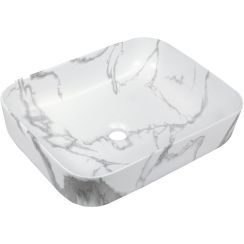 Invena Florina Waschbecken 51x40 cm rechteckig Aufsatzwaschbecken weiß-grauer Stein matte CE-40-706