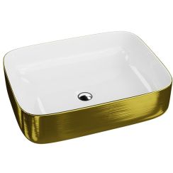 LaVita Galera Waschbecken 50.5x40 cm rechteckig Aufsatzwaschbecken weiß-gold glanz 5900378325741