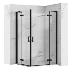 Rea Hugo Duschkabine 80x80 cm quadratisch schwarz seidenmatt/durchsichtiges Glas REA-K6600