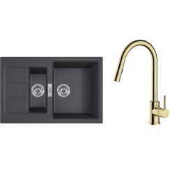 Set Küchenarmatur Oltens Litla 35204800, Tektonit-Waschbecken Franke Sirius 2.0 143.0618.687