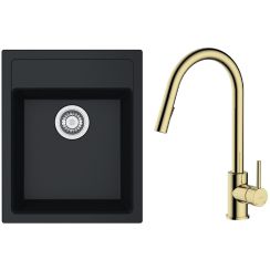 Set Küchenarmatur Oltens Litla 35204800, Tektonit-Waschbecken Franke Sirius 114.0496.104