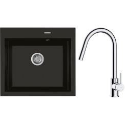 Set Granitspüle Oltens Gravan 72000300, Küchenarmatur Oltens Litla 35204100