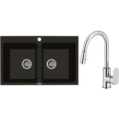 Set Granitspüle Oltens Gravan 72400300, Küchenarmatur Oltens Lista 35202100