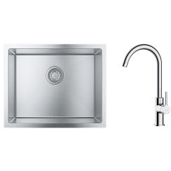 Set Edelstahlspüle Grohe K700 31726SD0, Küchenarmatur Oltens Skafta 35206100
