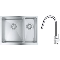 Set Stahlspüle Grohe K700 31577SD1, Küchenarmatur Oltens Litla 35204100