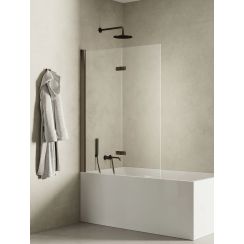 New Trendy New Soleo Gunmetal Brushed Badewannenabtrennung 100 cm zweigeteilt gebürstet/durchsichtiges Glas P-0141