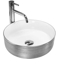Rea Sami Waschbecken 36x36 cm rund Aufsatzwaschbecken weiß-silber REAU3304