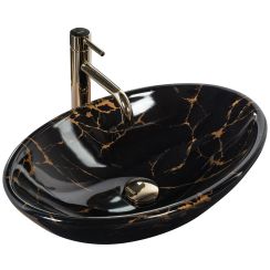 Rea Pamela Waschbecken 53x33 cm oval Aufsatzwaschbecken schwarz-gold REA-U5067