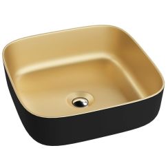 LaVita Galera Waschbecken 39x39 cm quadratisch Aufsatzwaschbecken schwarz-gold matte 5900378334330