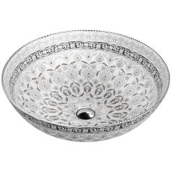 LaVita Rosa Waschbecken 40x40 cm rund Aufsatzwaschbecken weiß-schwarz-grauer Stein matte 5900378334286