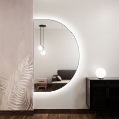 Baltica Design Tiny Border Semi Round Spiegel 130x85 cm mit Beleuchtung schwarz 5904107925479