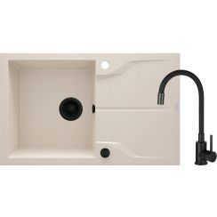 Deante Andante Waschbecken mit Wasserhahn beige/schwarz ZQNN5113