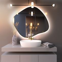 Baltica Design Bright Stain III Spiegel 80x70 cm mit Beleuchtung mit Spiegelheizung gold 5904107917948