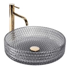 Rea Cristal Waschbecken 39x39 cm rund Aufsatzwaschbecken grauer Stein REA-U8880