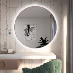 Baltica Design Tiny Border Bright Spiegel 80x80 cm rund mit Beleuchtung rosa 5904107930633