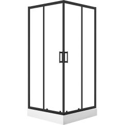 Laveo Bresso Duschkabinen-Set mit Duschwanne 90x90 cm quadratisch schwarz Matte/durchsichtiges Glas JKDD796K