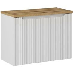Set Badschrank Comad Nova White NOVA WHITE 82-80-2D, Waschtischplatte Comad Nova Oak NOVA OAK A 89-80