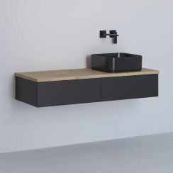 Kronenbach Cube Schrank mit Arbeitsplatte 121x48.7x23.5 cm Unterschrank hängend schwarz-eiche KBWTKOWTL1212SMGH