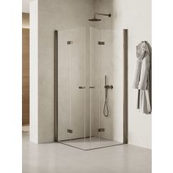 New Trendy New Soleo Gunmetal Brushed Duschkabine 90x70 cm rechteckig graphit gebürstet/durchsichtiges Glas K-2249