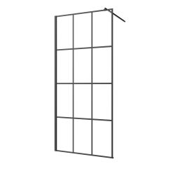 Invena Walk-In Duschwand 90 cm schwarz seidenmatt/Glas mit Muster AK-32-197