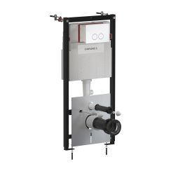 Omnires Flush Set Strongframe + Minimal WC-Vorwandelement mit Betätigungsplatte in der hängenden Schüssel STFWC1MRBP