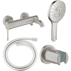 Set Badewannen- und Duscharmatur Grohe Essence 33624DC1, Handbrause Grohe Rainshower SmartActive 130 26574DC0, 27074DC0, 28362DC1
