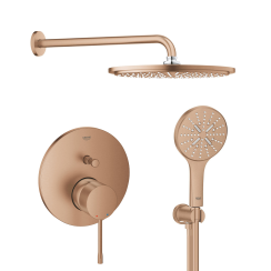 Set Kopfbrause mit Brausearm Grohe Rainshower 26066DL0, Badewannen- und Duscharmatur Grohe Essence 24058DL1, 26574DL0, 26658DL0, 28388DA1