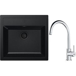Set Tektonit-Waschbecken Franke Sirius SID 143.0702.425, Küchenarmatur Franke Lina 115.0693.228
