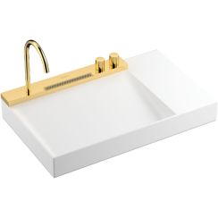 Hansgrohe Avalegra Waschbecken mit Wasserhahn 78x47.5 cm rechteckig Klassisch-Aufsatzwaschbecken weiß-gold glanz 22473990