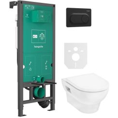 Set WC-Becken mit Absenkautomatik-Sitz Hansgrohe GladeLake S 60309450, Unterputzrahmen Hansgrohe iFrame universal 01022180, 66002670